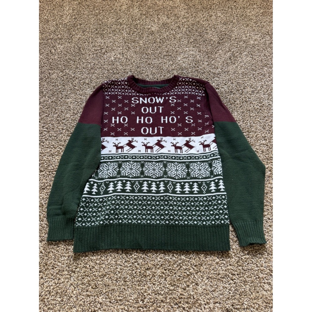 Ugly Christmas Sweater Mens M Snow's Out Ho Ho Ho's Out Reindeer Fair Isle